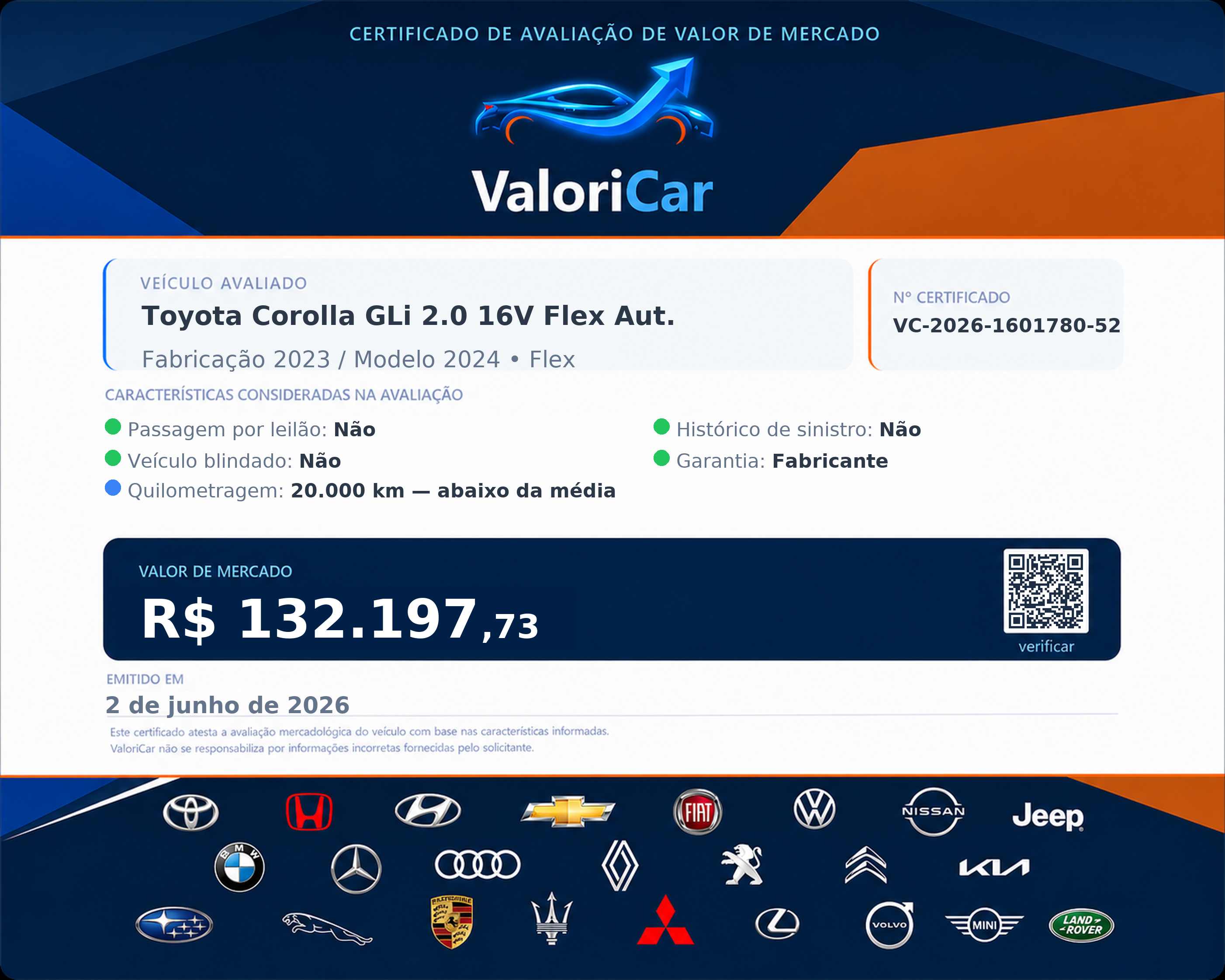 Exemplo de Certificado ValoriCar